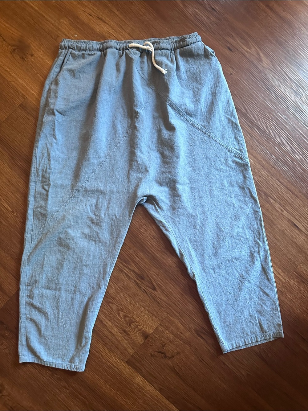 Women's Light Blue Drawstring Casual Trousers Harem Style boho minimalist